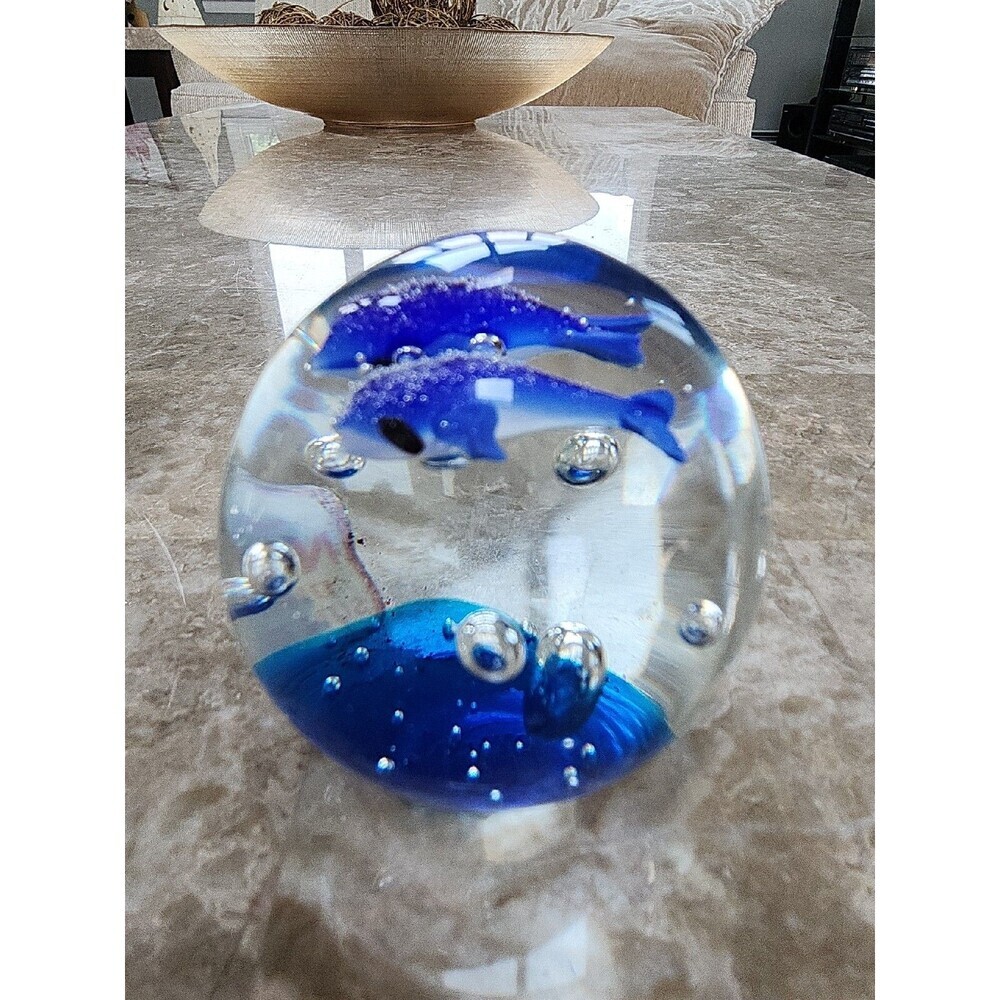 Dynasty Gallery Blown Glass Dolphin Clear With Suspended Bubbles, 2 Sizes - Picture 3 of 5